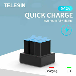 2 x Batterie con Caricabatterie Triplo per Gopro HERO 9 black, Capacità 1750 mAh