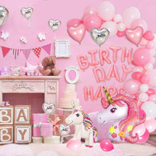 Carica l&#39;immagine nel visualizzatore di Gallery, Palloncini per decorazione di compleanno bambina, Tema unicorno rosa con festone