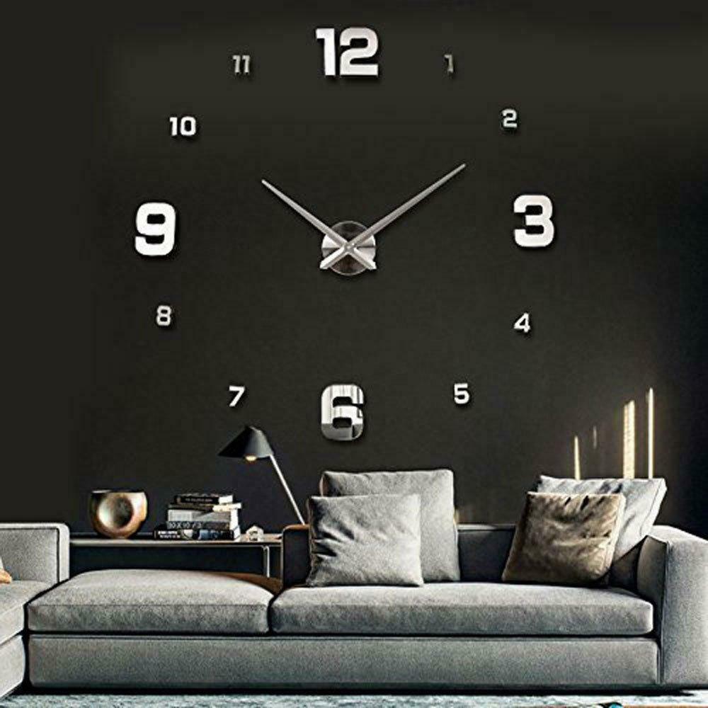 UBAYMAX Orologio da Parete Adesivo,3D Mirror Modern Wall Clock,DIY Argento