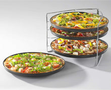 Carica l'immagine nel visualizzatore di Gallery, 4 x Teglie per pizza al forno da 28 cm con rivestimento in Teflon, Cornice stand