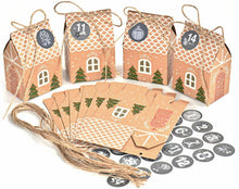 Carica l&#39;immagine nel visualizzatore di Gallery, 24 x Scatole a forma di casetta, Confezioni regalo per Natale + Adesivi numerati
