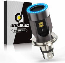 Carica l&#39;immagine nel visualizzatore di Gallery, H4 LED per Moto con Occhi Angelo, 6400LM Lampada DC 12V, 1 h4 led-Nero