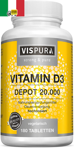 VISPURA Vitamina D3 20000UI Alto Dosaggio 180 Compresse Pura Vitamina D3