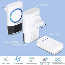 Carica l'immagine nel visualizzatore di Gallery, Campanello Wireless Senza Fili Trasmettitore + 2 Ricevitori, Impermeabile Bianco