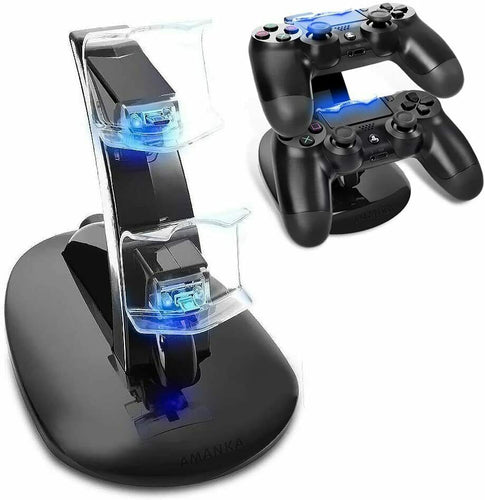 Base di ricarica doppia compatibile per controller dualschock PS4 con LED, Nero