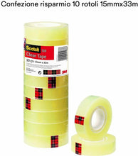 Carica l'immagine nel visualizzatore di Gallery, 10 x Nastro adesivo trasparente Scotch 3M Acrilico, 15 mm x 33 m, Per ufficio