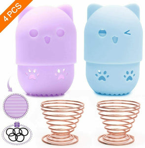 Beauty Sponge Blender Set Porta Spugna Per Trucco, 2 Pezzi Blu + Viola