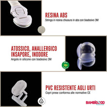 Carica l&#39;immagine nel visualizzatore di Gallery, Kit Sicurezza Bambini Casa in Resina ABS - Chiusure Blocca Cassetti per...