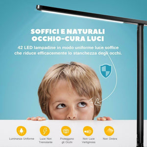 Lampada LED da Scrivania con 42 LED, Efficienza Energetica e Occhi-Cura Nero