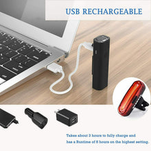Carica l'immagine nel visualizzatore di Gallery, Luce LED per bicicletta ricaricabile tramite USB, Faro anteriore + Posteriore