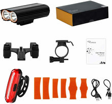 Carica l'immagine nel visualizzatore di Gallery, Kit luci per bicicletta con supporto per manubrio, Faro anteriore LED posteriore