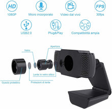 Carica l&#39;immagine nel visualizzatore di Gallery, Webcam con microfono integrato per PC Laptop, Videochiamate studio con USB Nero