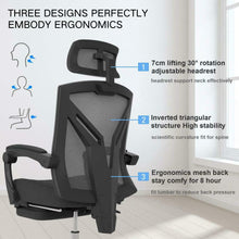 Carica l'immagine nel visualizzatore di Gallery, Hbada Sedia da Ufficio Ergonomica, Scrivania con Poggiapiedi Nero -1