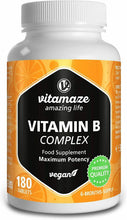Carica l'immagine nel visualizzatore di Gallery, VITAMINA B COMPLEX VEGAN B1, B2, B3,B5, B6,B7,B9,B12 SCORTA 6 MESI 180 COMPRESSE