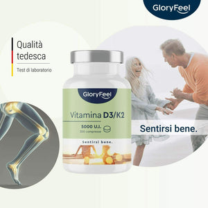 Vitamina D3 + K2 200 Compresse, 5000 UI Vitamina D, 200 µg Vitamina K, Supporto