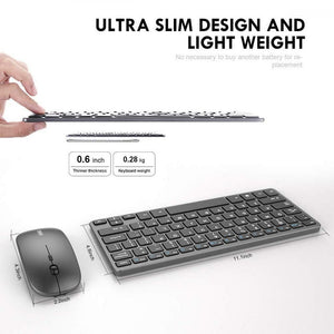Inphic - Set di tastiera e mouse wireless ricaricabili, ultra sottile e Grey