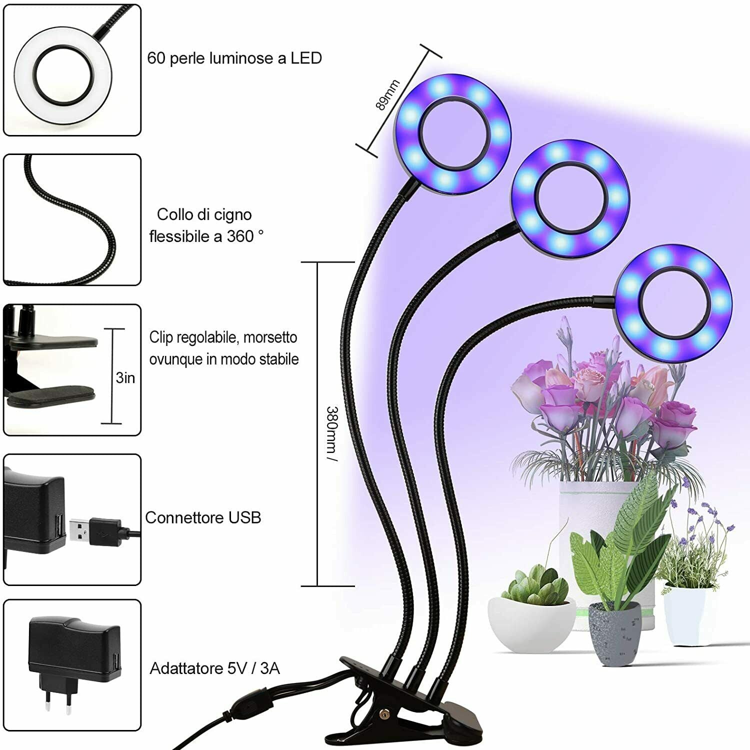 infinitoo Lampada per Piante, Grow Light Lampade LED Piante