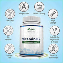 Carica l&#39;immagine nel visualizzatore di Gallery, Vitamina K2 MK-7 200 mcg | 365 Compresse | Scorta Per 1 Anno | Vegan | NO OGM