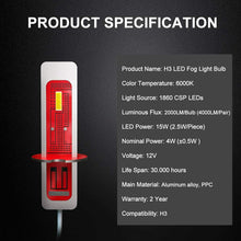 Carica l&#39;immagine nel visualizzatore di Gallery, 2 x Lampade Led per fari auto, Attacco H3 per fendinebbia, 6000K 2000LM 12 V
