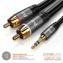 Carica l'immagine nel visualizzatore di Gallery, Cavo a Y da 2 RCA maschio a jack 3,5 mm maschio, Placcati in oro, 1 m, Hi-Fi