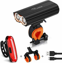 Carica l'immagine nel visualizzatore di Gallery, Kit luci per bicicletta con supporto per manubrio, Faro anteriore LED posteriore