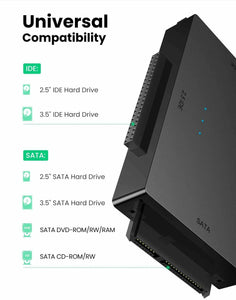 Adattatore per HDD SSD esterni da 2.5" e 3.5", Attacco SATA IDE USB 3.0, DC 12 V
