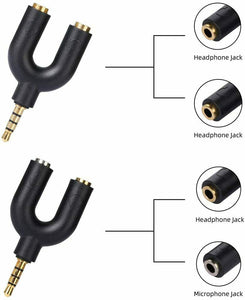 2 x Sdoppiatore per attacco cuffia Aux da 3.5 mm, Adattatore microfono e cuffia