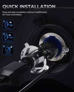 Lampadina H4 LED per Moto con Occhi Angelo, 6400LM, DC 12V 6000K, 1 Lampada