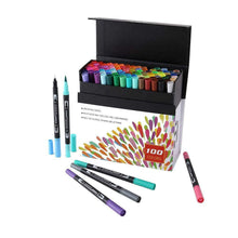 Carica l&#39;immagine nel visualizzatore di Gallery, Houhuhu - Pennarelli a punta doppia, 100 colori, per bambini, Multicolore