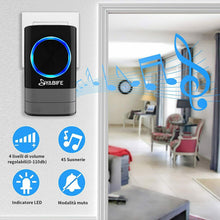 Carica l'immagine nel visualizzatore di Gallery, Campanello Wireless Senza Fili 1 Trasmettitore + 1 Ricevitore, Impermeabile Nero