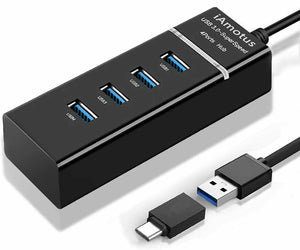 Hub con 4 porte USB 3.0 super speed 5 GBps, Attacco USB e USB C, Lettore dati