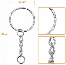 Carica l'immagine nel visualizzatore di Gallery, 60 x Portachiavi ad Anello, Cerchio da 25mm con Catena in Metallo - 60 pezzi