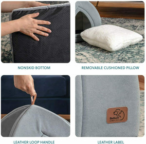 Bedsure Cuccia Gatto Chiusa Interno - Nicchia per Gatti Morbido 2+1 Grigio