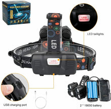 Carica l&#39;immagine nel visualizzatore di Gallery, Torcia da testa frontale a LED ricaricabile USB impermeabile, LED 20000 lm