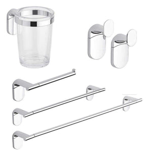 METAFORM Set accessori bagno kit completo Zero Cromo 5 pezzi in Acciaio...