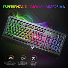 Carica l'immagine nel visualizzatore di Gallery, Tastiera meccanica Gaming con retroilluminazione LED RGB, Layout italiano, Nero