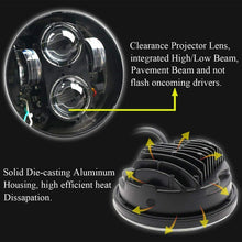 Carica l'immagine nel visualizzatore di Gallery, Faro Anteriore LED per moto, Occhio di angelo compatibile per Harley 5.75", Nero