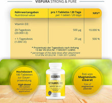 Carica l&#39;immagine nel visualizzatore di Gallery, VISPURA Vitamina D3 20000UI Alto Dosaggio 180 Compresse Pura Vitamina D3