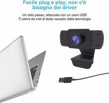 Carica l&#39;immagine nel visualizzatore di Gallery, Webcam con microfono integrato per PC Laptop, Videochiamate studio con USB Nero