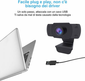 Webcam con microfono integrato per PC Laptop, Videochiamate studio con USB Nero