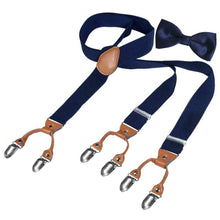 Carica l&#39;immagine nel visualizzatore di Gallery, HBF Bretelle Uomo Eleganti con Papillon Nero 6 Clip Righe Vintage 5