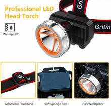 Carica l&#39;immagine nel visualizzatore di Gallery, Lampada frontale ricaricabile tramite USB, Super luminosa 2000 Lm, Regolabile