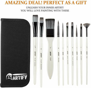 Artify - Set di 10 pennelli con custodia per il trasporto, per pittura acrilica