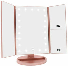 Carica l'immagine nel visualizzatore di Gallery, WEILY Specchio di Vanity Trifold dello Trucco Illuminato Oro Rosa