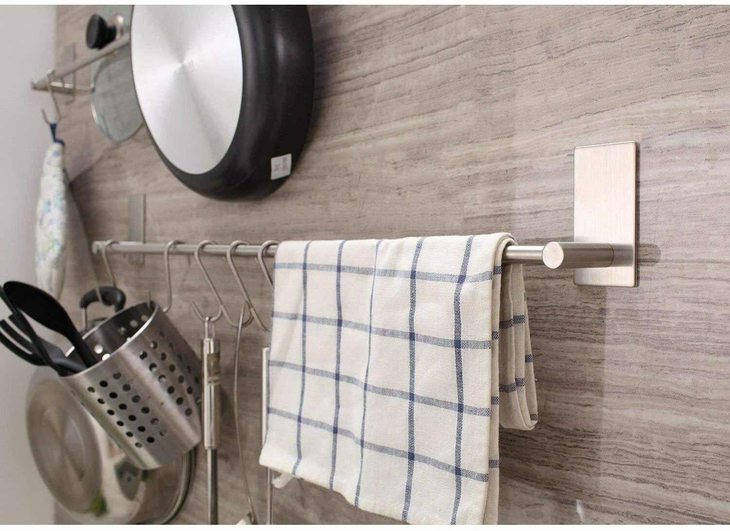 Porta Asciugamano Senza Foratura Portasciugamani Parete Portasalviette Adesivo Gancio Spazio Alluminio per la cucina Bagno-grigio_1 Tier 40 cm. (Grey 2 floor 50cm