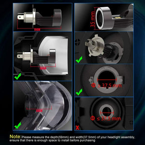 H4 LED per Moto con Occhi Angelo, 6400LM Lampada DC 12V, 1 h4 led-Nero