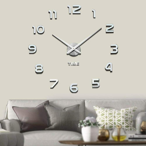 Orologio frameless da parete, Effetto 3D grande, Numeri adesivi effetto cromato