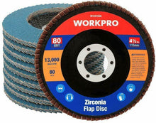 Carica l'immagine nel visualizzatore di Gallery, WORKPRO Disco Lamellare 10 Pezzi per Smerigliatrice Angolare, Ø 115 mm, Grana 80