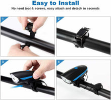 Carica l'immagine nel visualizzatore di Gallery, Luci LED per bicicletta, Faro impermeabile IP65 ricaricabile da USB, Luminoso