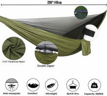Carica l'immagine nel visualizzatore di Gallery, Amaca in nylon ultraleggera portatile da campeggio con zanzariera 290 cm x 140cm